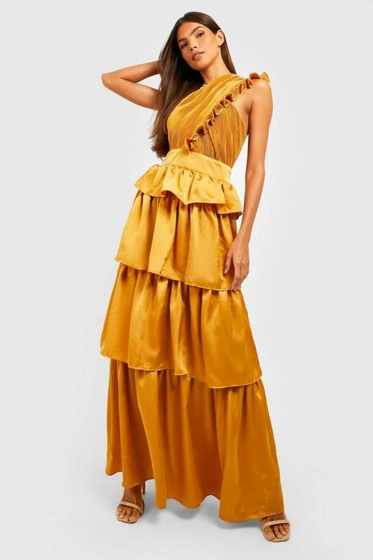 BOOHOO Pleated Ruffle Detail Maxi Dress 1 BOOHOO Pleated Ruffle Detail Maxi Dress