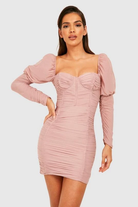 BOOHOO Mesh Corset Ruched Bodycon Dress 1 BOOHOO Mesh Corset Ruched Bodycon Dress