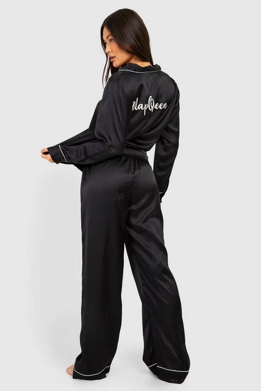 BOOHOO Nap Queen Embroidery Satin Pajama Pants Set 3 BOOHOO Nap Queen Embroidery Satin Pajama Pants Set - Image 3