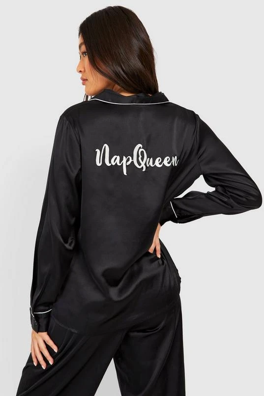 BOOHOO Nap Queen Embroidery Satin Pajama Pants Set 4 BOOHOO Nap Queen Embroidery Satin Pajama Pants Set - Image 4