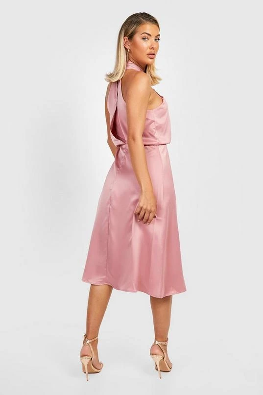 BOOHOO Satin Halter Twist Midi Bridesmaid Dress 2 BOOHOO Satin Halter Twist Midi Bridesmaid Dress - Image 2