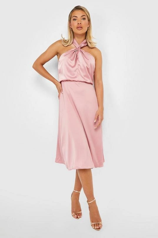 BOOHOO Satin Halter Twist Midi Bridesmaid Dress 3 BOOHOO Satin Halter Twist Midi Bridesmaid Dress - Image 3