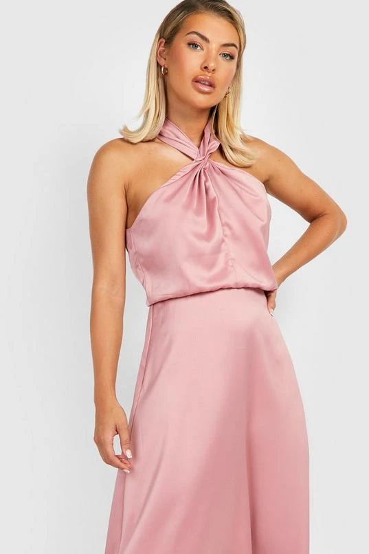 BOOHOO Satin Halter Twist Midi Bridesmaid Dress 4 BOOHOO Satin Halter Twist Midi Bridesmaid Dress - Image 4