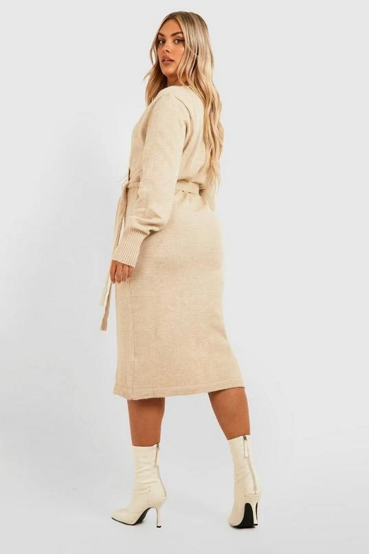 BOOHOO Plus Belted Knitted Wrap Midi Dress 2 BOOHOO Plus Belted Knitted Wrap Midi Dress - Image 2