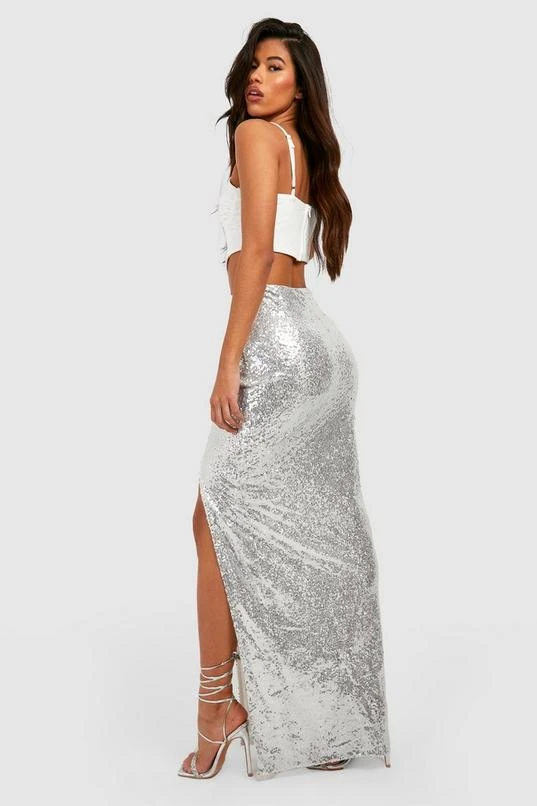 BOOHOO Tall Side Slit Sequin Maxi Skirt 2 BOOHOO Tall Side Slit Sequin Maxi Skirt - Image 2