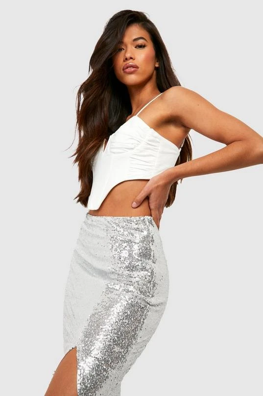 BOOHOO Tall Side Slit Sequin Maxi Skirt 3 BOOHOO Tall Side Slit Sequin Maxi Skirt - Image 3