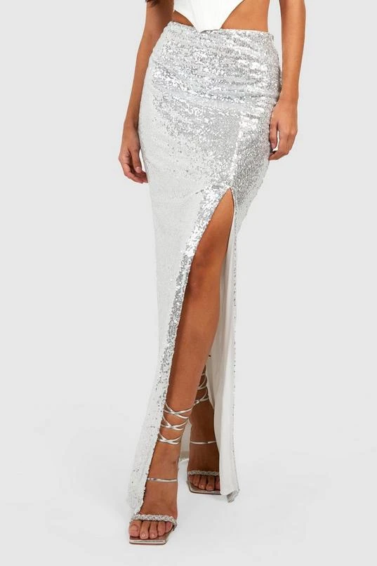 BOOHOO Tall Side Slit Sequin Maxi Skirt 4 BOOHOO Tall Side Slit Sequin Maxi Skirt - Image 4