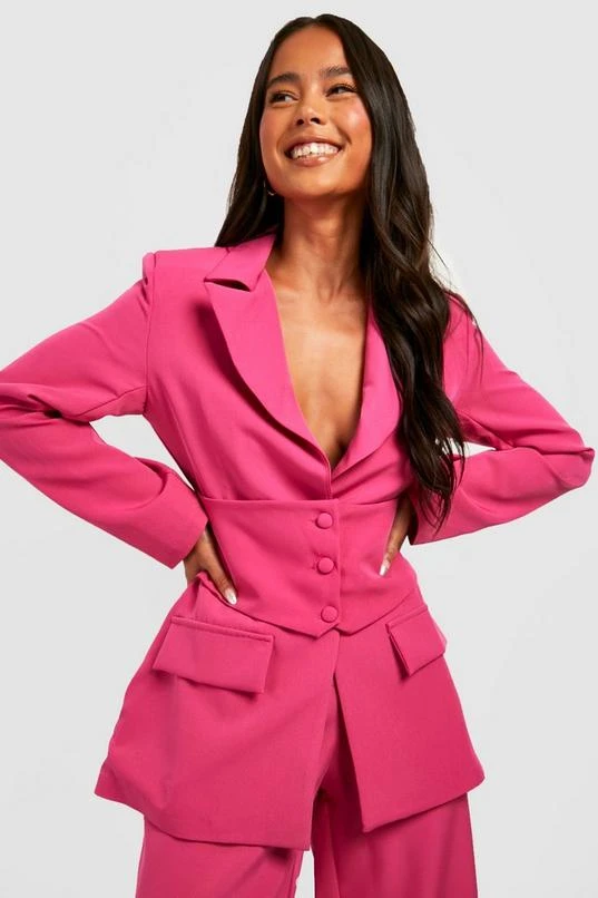 BOOHOO Petite Woven Corset Detail Blazer 1 BOOHOO Petite Woven Corset Detail Blazer