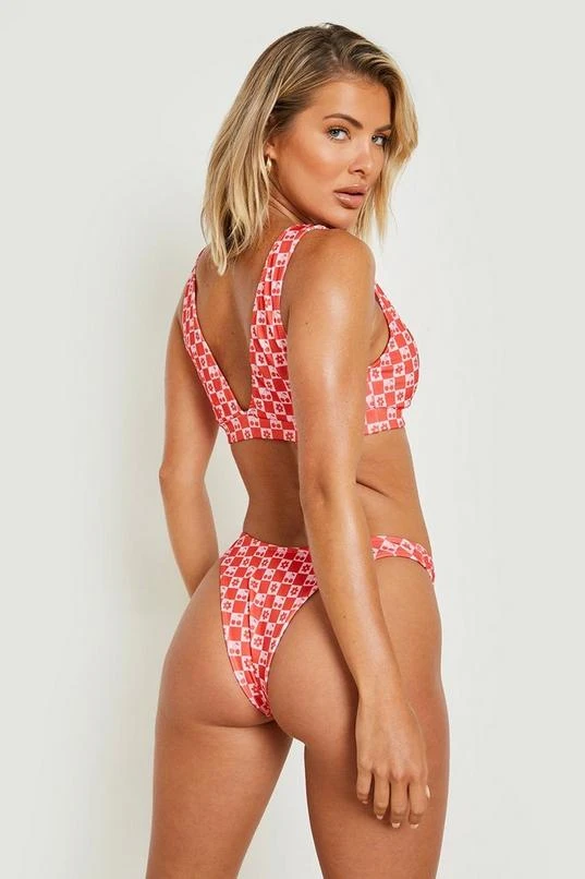 BOOHOO Floral Checkerboard Plunge Hipster Bikini Set 2 BOOHOO Floral Checkerboard Plunge Hipster Bikini Set - Image 2