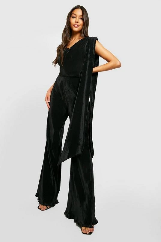 BOOHOO Pleated Drape Sleeve Wide Leg Jumpsuit 1 BOOHOO Pleated Drape Sleeve Wide Leg Jumpsuit