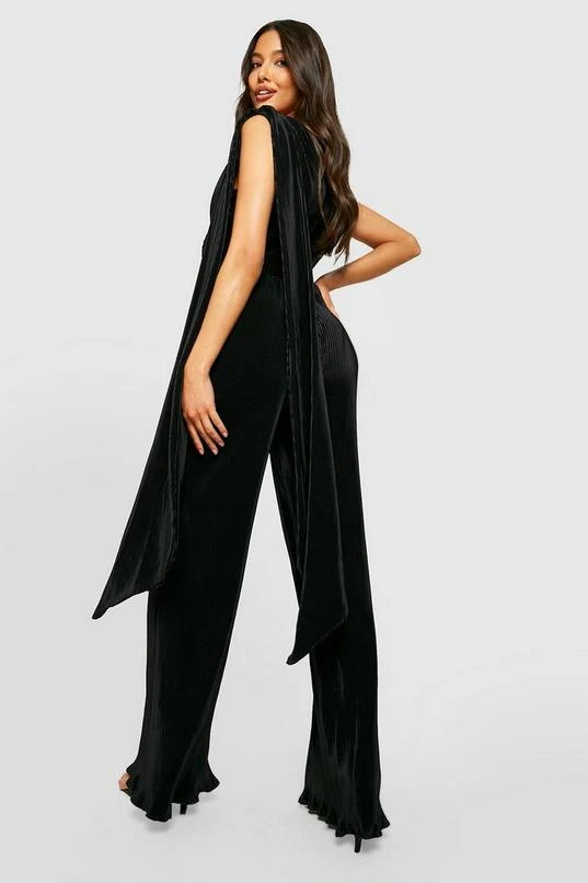 BOOHOO Pleated Drape Sleeve Wide Leg Jumpsuit 2 BOOHOO Pleated Drape Sleeve Wide Leg Jumpsuit - Image 2