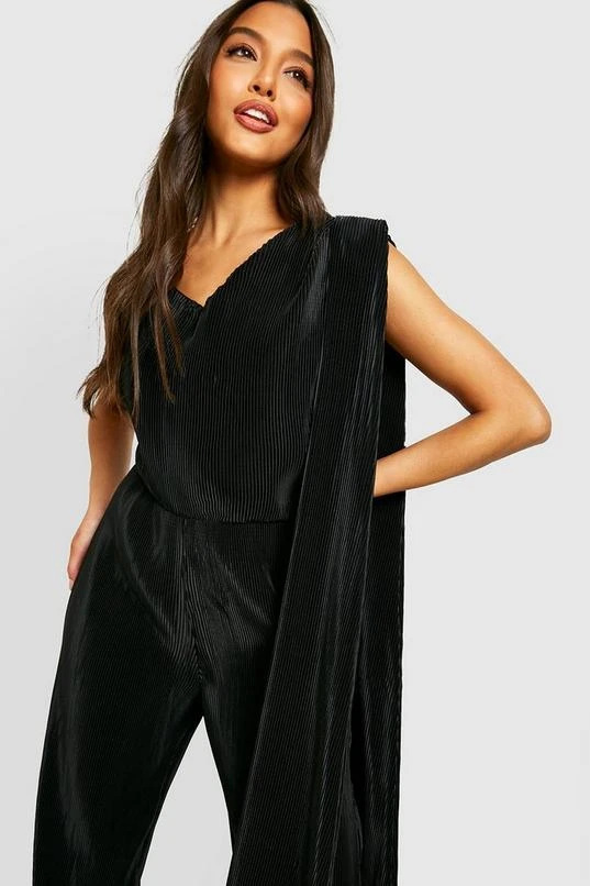 BOOHOO Pleated Drape Sleeve Wide Leg Jumpsuit 3 BOOHOO Pleated Drape Sleeve Wide Leg Jumpsuit - Image 3