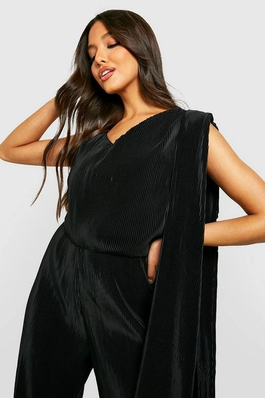BOOHOO Pleated Drape Sleeve Wide Leg Jumpsuit 4 BOOHOO Pleated Drape Sleeve Wide Leg Jumpsuit - Image 4