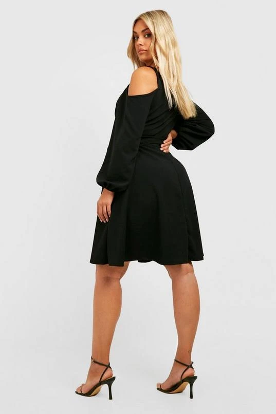 BOOHOO Plus Cold Shoulder Tie Belt Skater Dress 2 BOOHOO Plus Cold Shoulder Tie Belt Skater Dress - Image 2