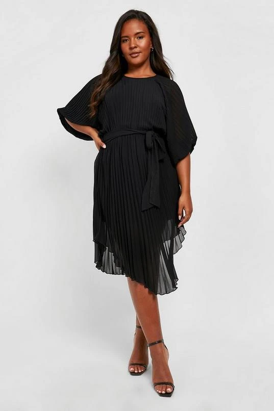 BOOHOO Plus Pleated Puff Sleeve Midi Dress 1 BOOHOO Plus Pleated Puff Sleeve Midi Dress