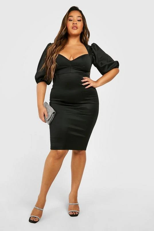 BOOHOO Plus Scuba Puff Sleeve Midi Dress 1 BOOHOO Plus Scuba Puff Sleeve Midi Dress