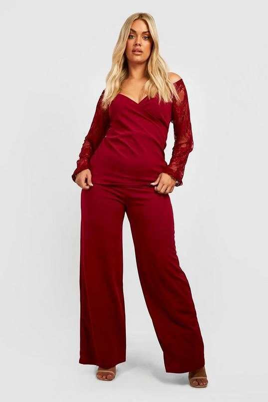 BOOHOO Plus Off The Shoulder Lace Sleeve And Pants Two-Piece 1 BOOHOO Plus Off The Shoulder Lace Sleeve And Pants Two-Piece