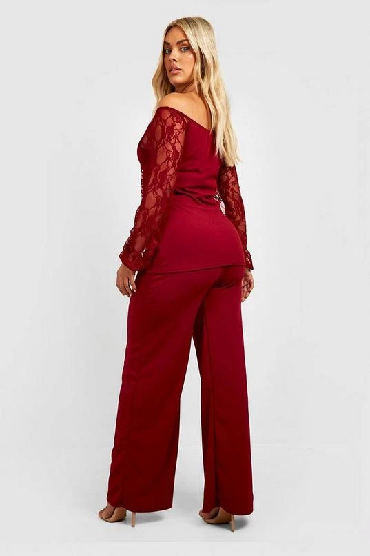 BOOHOO Plus Off The Shoulder Lace Sleeve And Pants Two-Piece 2 BOOHOO Plus Off The Shoulder Lace Sleeve And Pants Two-Piece - Image 2