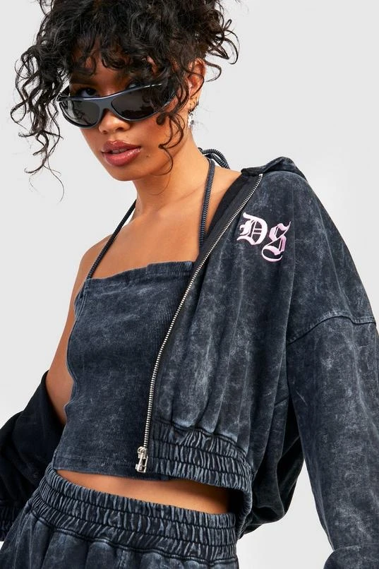 BOOHOO Acid Wash 3 Piece Corset Tracksuit 4 BOOHOO Acid Wash 3 Piece Corset Tracksuit - Image 4