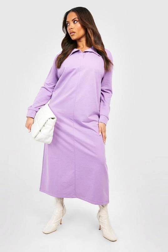 BOOHOO Plus Shirt Collar Midi Sweat Dress 1 BOOHOO Plus Shirt Collar Midi Sweat Dress