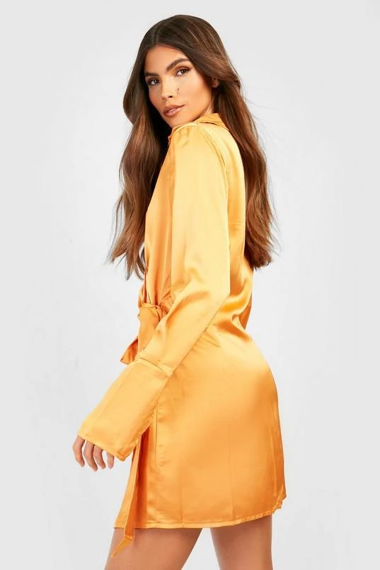 BOOHOO Satin Drape Wrap Shirt Dress 2 BOOHOO Satin Drape Wrap Shirt Dress - Image 2