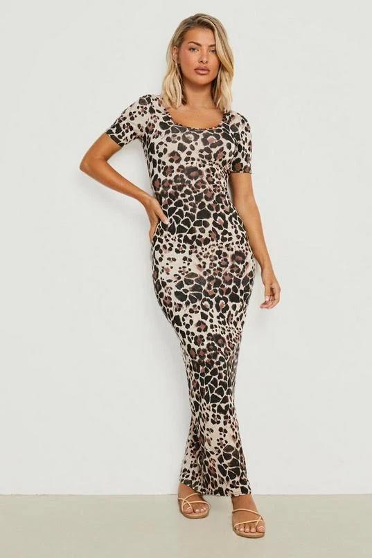 BOOHOO Leopard Scoop Neck Short Sleeve Maxi Dress 1 BOOHOO Leopard Scoop Neck Short Sleeve Maxi Dress
