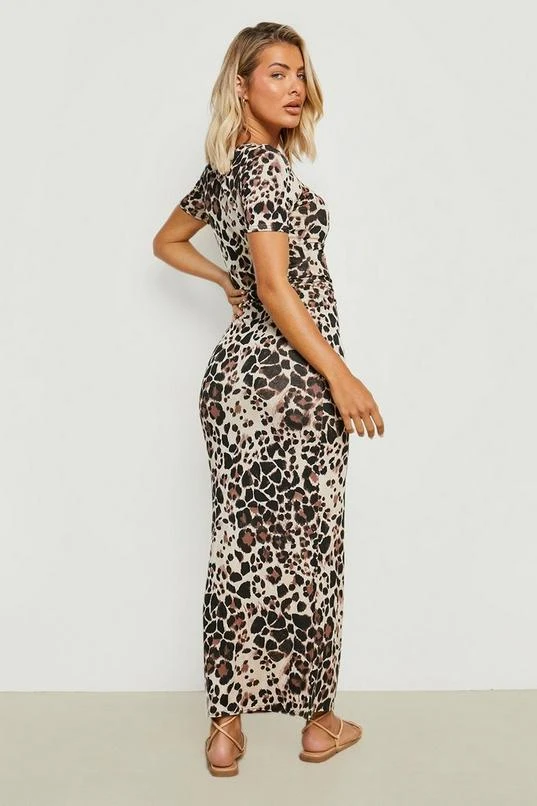 BOOHOO Leopard Scoop Neck Short Sleeve Maxi Dress 2 BOOHOO Leopard Scoop Neck Short Sleeve Maxi Dress - Image 2