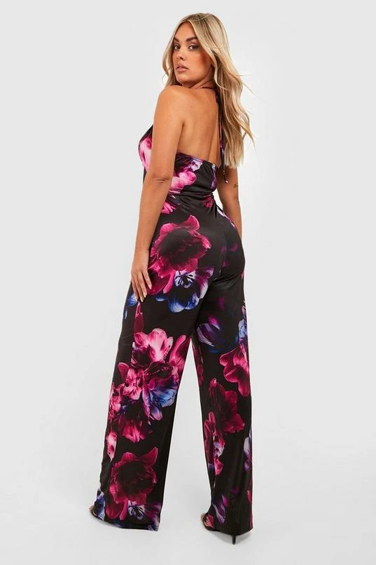 BOOHOO Plus Recycled Slinky Floral Flare Jumpsuit 2 BOOHOO Plus Recycled Slinky Floral Flare Jumpsuit - Image 2