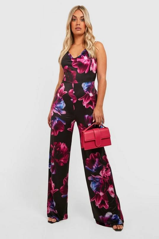 BOOHOO Plus Recycled Slinky Floral Flare Jumpsuit 3 BOOHOO Plus Recycled Slinky Floral Flare Jumpsuit - Image 3