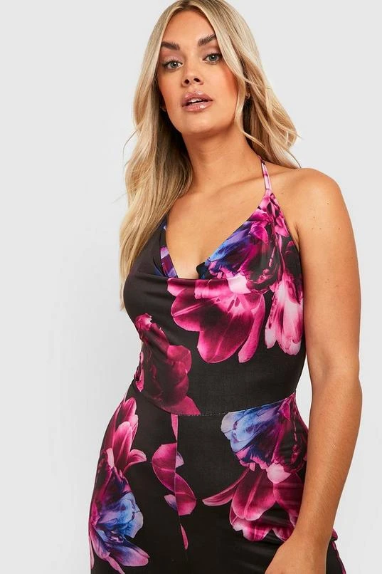 BOOHOO Plus Recycled Slinky Floral Flare Jumpsuit 4 BOOHOO Plus Recycled Slinky Floral Flare Jumpsuit - Image 4