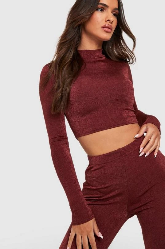 BOOHOO Acetate Slinky High Neck Crop & Flare Pants 4 BOOHOO Acetate Slinky High Neck Crop & Flare Pants - Image 4