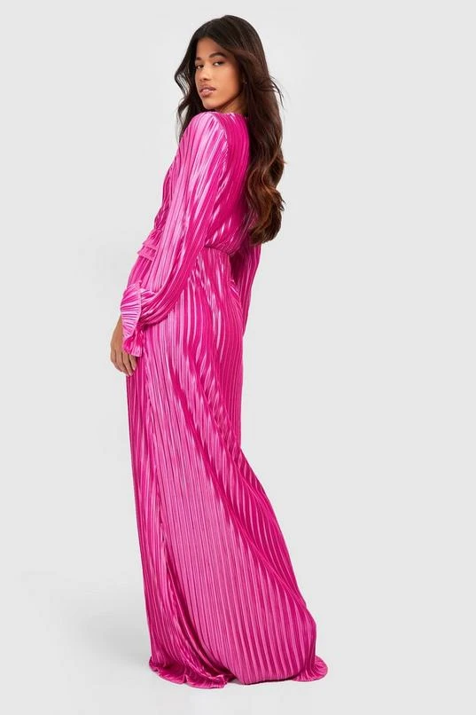 BOOHOO Tall Satin Plisse Ruffle Split Maxi Dress 2 BOOHOO Tall Satin Plisse Ruffle Split Maxi Dress - Image 2