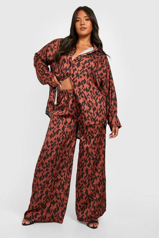 BOOHOO Plus Abstract Leopard Shirt & Pants Two-Piece 1 BOOHOO Plus Abstract Leopard Shirt & Pants Two-Piece