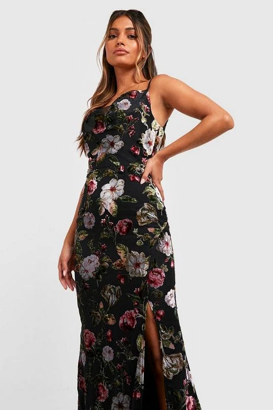 BOOHOO Petite Devore Cowl Front Maxi Dress 3 BOOHOO Petite Devore Cowl Front Maxi Dress - Image 3