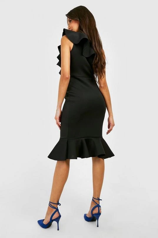 BOOHOO One Shoulder Frill Detail Midi Dress 2 BOOHOO One Shoulder Frill Detail Midi Dress - Image 2