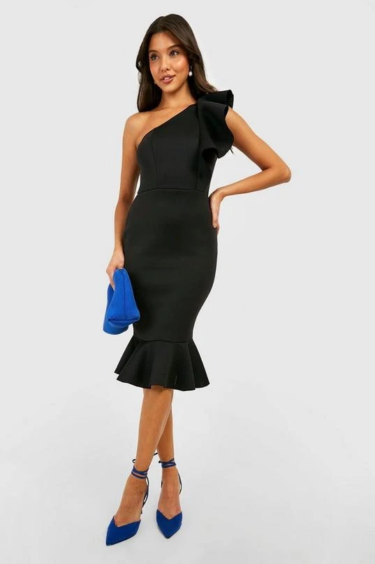 BOOHOO One Shoulder Frill Detail Midi Dress 3 BOOHOO One Shoulder Frill Detail Midi Dress - Image 3