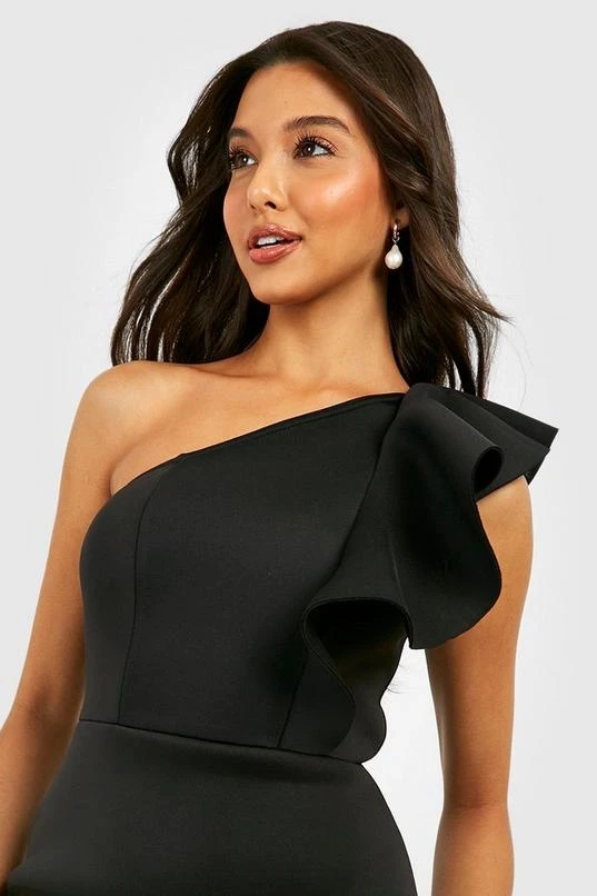 BOOHOO One Shoulder Frill Detail Midi Dress 4 BOOHOO One Shoulder Frill Detail Midi Dress - Image 4