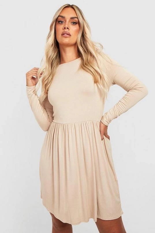 BOOHOO Plus Basic Long Sleeve Peplum Smock Dress 1 BOOHOO Plus Basic Long Sleeve Peplum Smock Dress