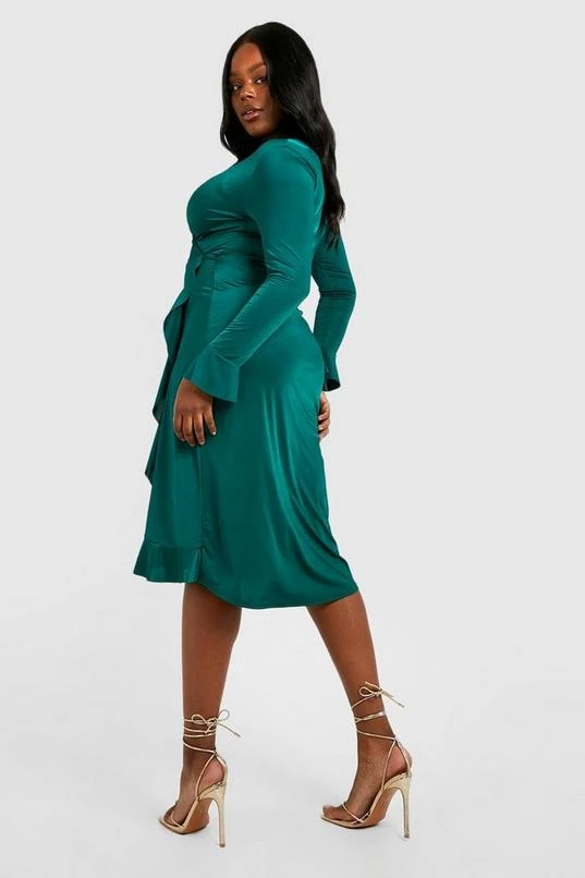 BOOHOO Plus Slinky Ruffle Wrap Midi Dress 2 BOOHOO Plus Slinky Ruffle Wrap Midi Dress - Image 2