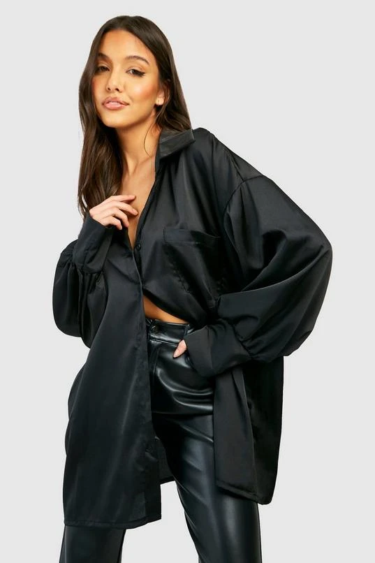 BOOHOO Satin Longline Relaxed Fit Shirt 1 BOOHOO Satin Longline Relaxed Fit Shirt