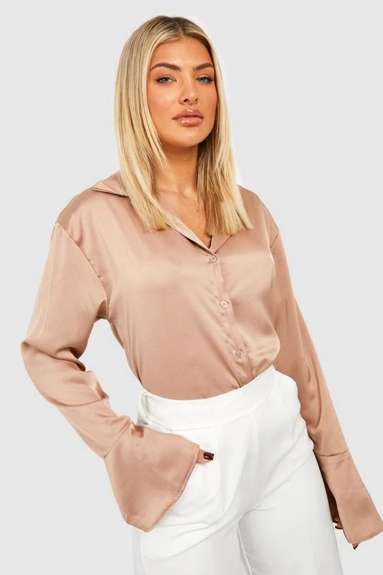 BOOHOO Satin Flared Cuff Fitted Shirt 1 BOOHOO Satin Flared Cuff Fitted Shirt