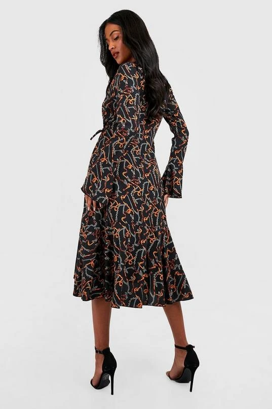 BOOHOO Tall Chain Print Wrap Midi Dress 2 BOOHOO Tall Chain Print Wrap Midi Dress - Image 2