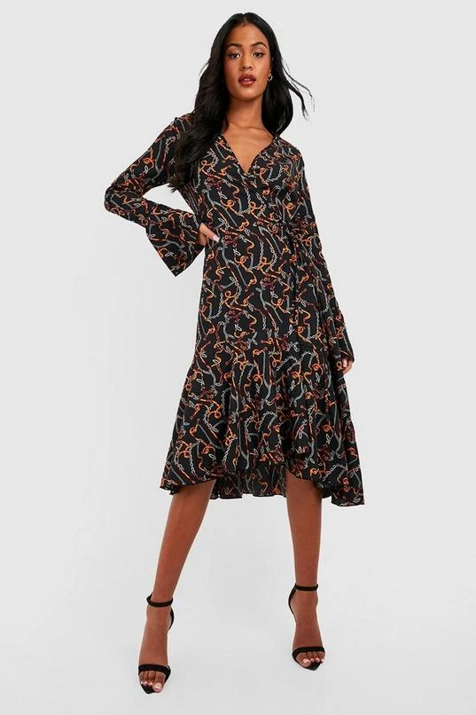 BOOHOO Tall Chain Print Wrap Midi Dress 3 BOOHOO Tall Chain Print Wrap Midi Dress - Image 3