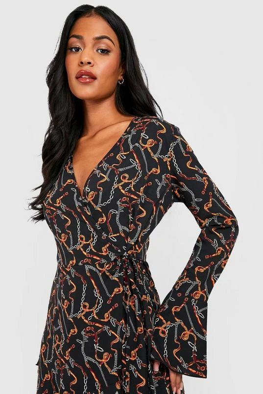 BOOHOO Tall Chain Print Wrap Midi Dress 4 BOOHOO Tall Chain Print Wrap Midi Dress - Image 4