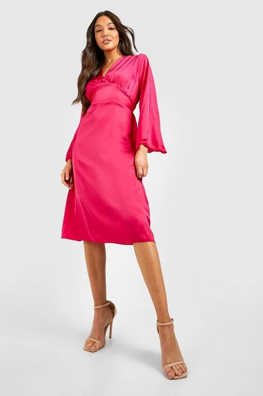 BOOHOO Satin Batwing Plunge Midi Dress 3 BOOHOO Satin Batwing Plunge Midi Dress - Image 3