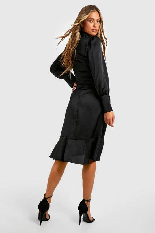 BOOHOO Satin Ruffle Wrap Midi Dress 2 BOOHOO Satin Ruffle Wrap Midi Dress - Image 2