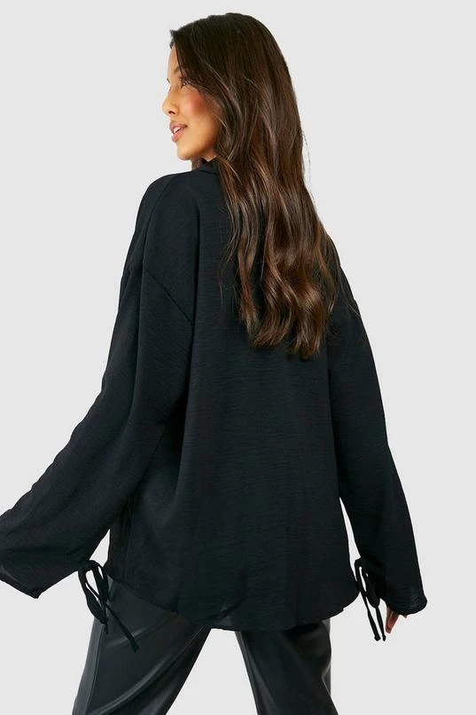 BOOHOO Hammered Tie Cuff Relaxed Fit Shirt 2 BOOHOO Hammered Tie Cuff Relaxed Fit Shirt - Image 2