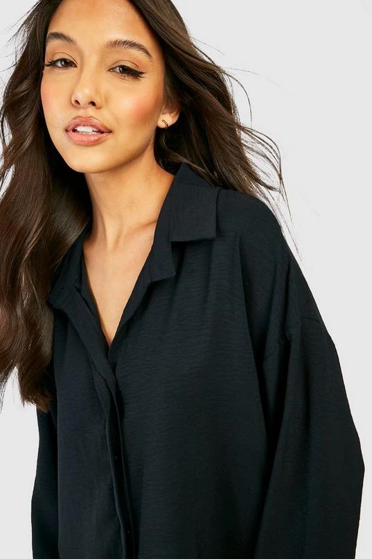 BOOHOO Hammered Tie Cuff Relaxed Fit Shirt 4 BOOHOO Hammered Tie Cuff Relaxed Fit Shirt - Image 4