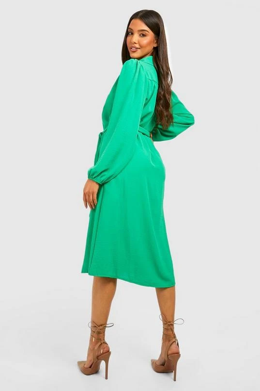 BOOHOO Hammered Puff Sleeve Midi Shirt Dress 2 BOOHOO Hammered Puff Sleeve Midi Shirt Dress - Image 2