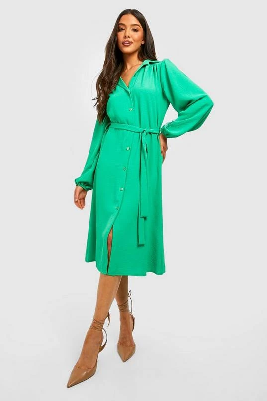 BOOHOO Hammered Puff Sleeve Midi Shirt Dress 3 BOOHOO Hammered Puff Sleeve Midi Shirt Dress - Image 3